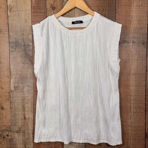 Zanzea White Textured Pleated Sleeveless Top Large Minimalist Quiet Luxury